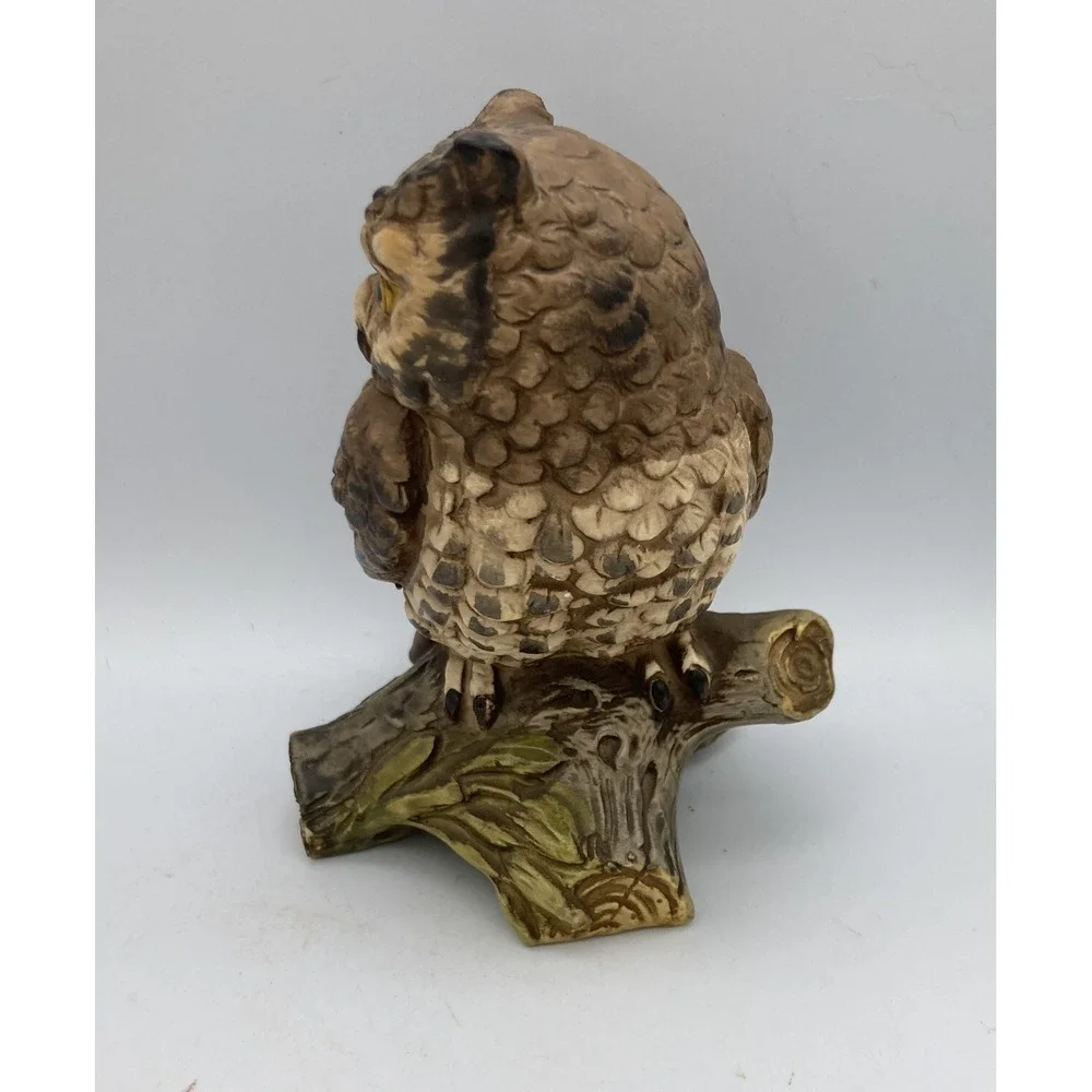 Vintage Japan Owl Sculpture Figurine Perched on a Log - 5.25